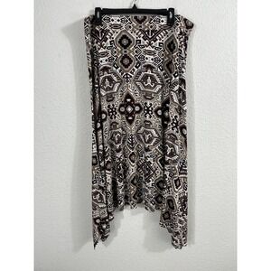 Twiggy London Skirt Womens XL Brown Black Aztec Geometric Print Handkerchief Hem